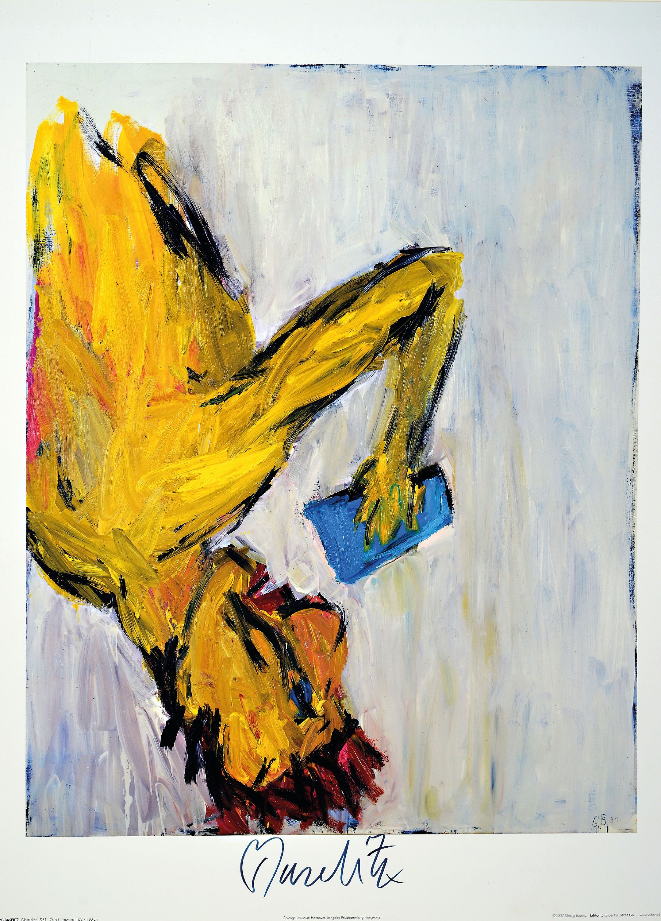 Detail k: Georg Baselitz, geb.1938, "Glastrinker", Kunstdruck 2007, Offsetlithografie auf dünnen Karton, handsign., 65x50 cm