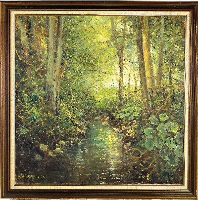 27072064k - Karl August Wolff, 1938 Ludwigshafen-2023 Mundenheim, Flusslandschaft, Tiefenbach bei ...