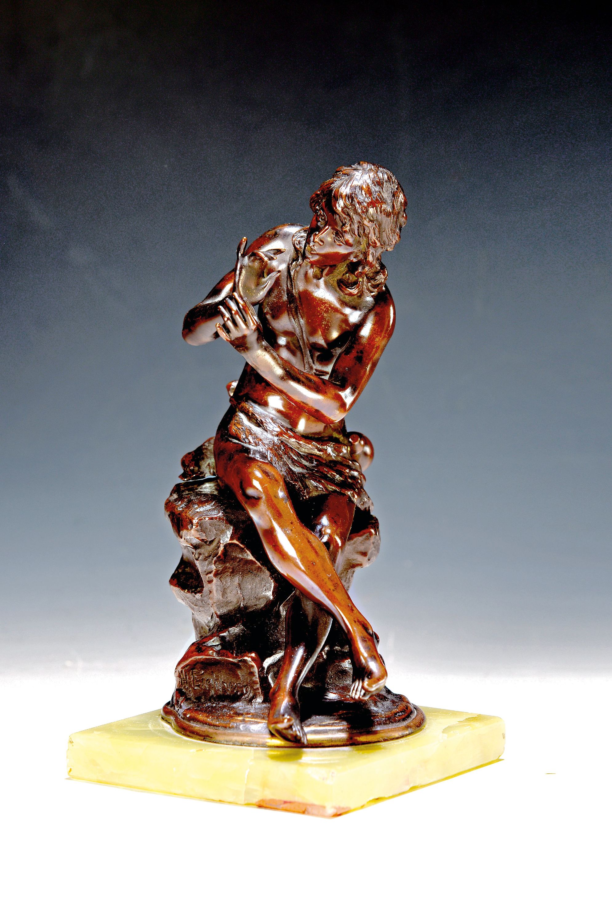 Image 27072158 - Hermann Eichberg, around 1900, bronze figure, flute player, flute missing, patinated, two ...