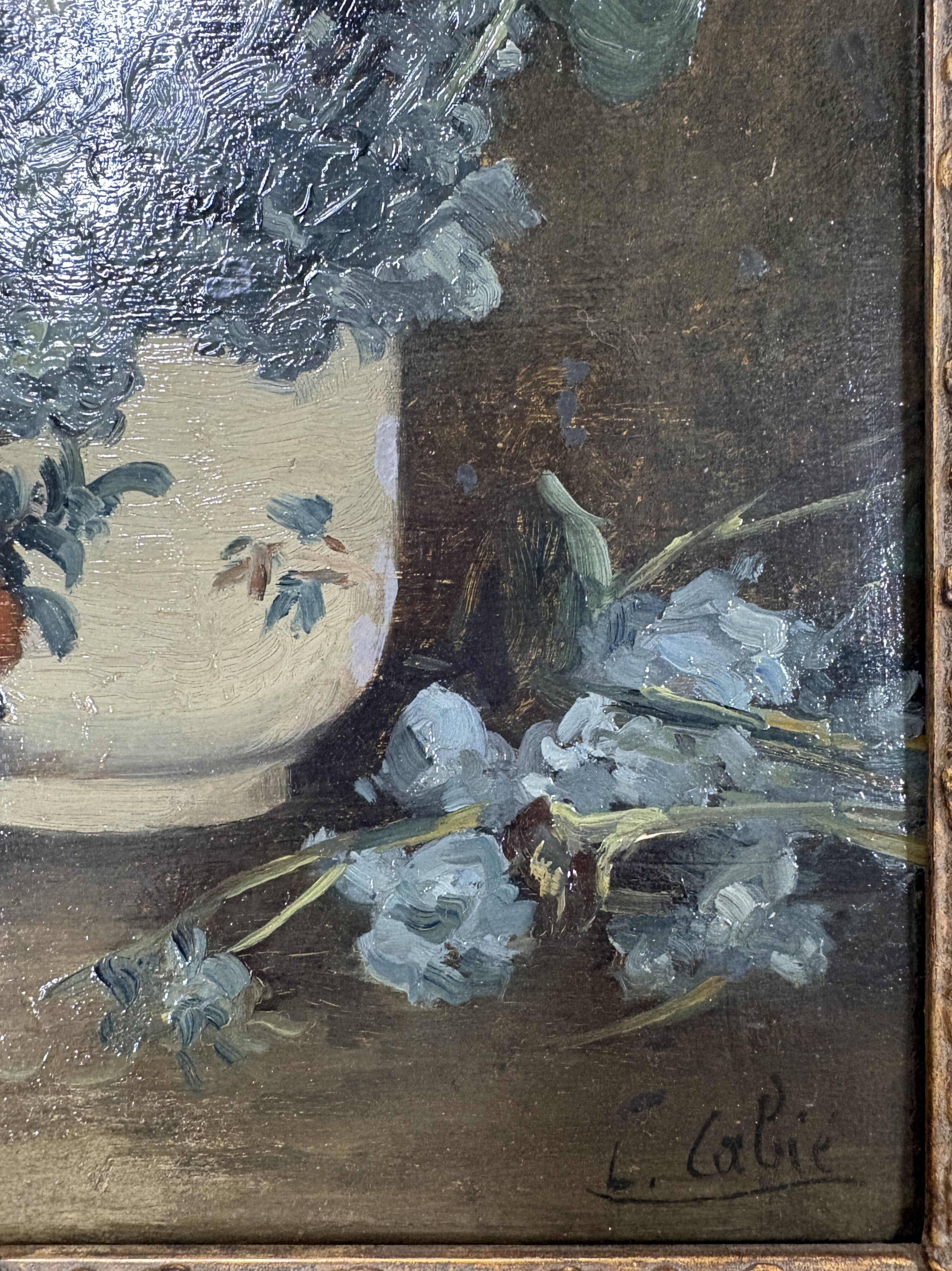 Detail p: Louis Alexandre Cabie, 1853 - 1939,, Blumenstillleben, Öl/Holz, 26 x, 24 cm, Rahmen ca. 35 x 32 cm, orig. Rechnung Kunsthaus Bühler von 1976 liegt ...