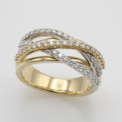 27072116a - Ring mit Brillanten, GG/WG 585/000, 5-rhg., verschlungene Optik, Brill. in 3 Reihen gef. ...