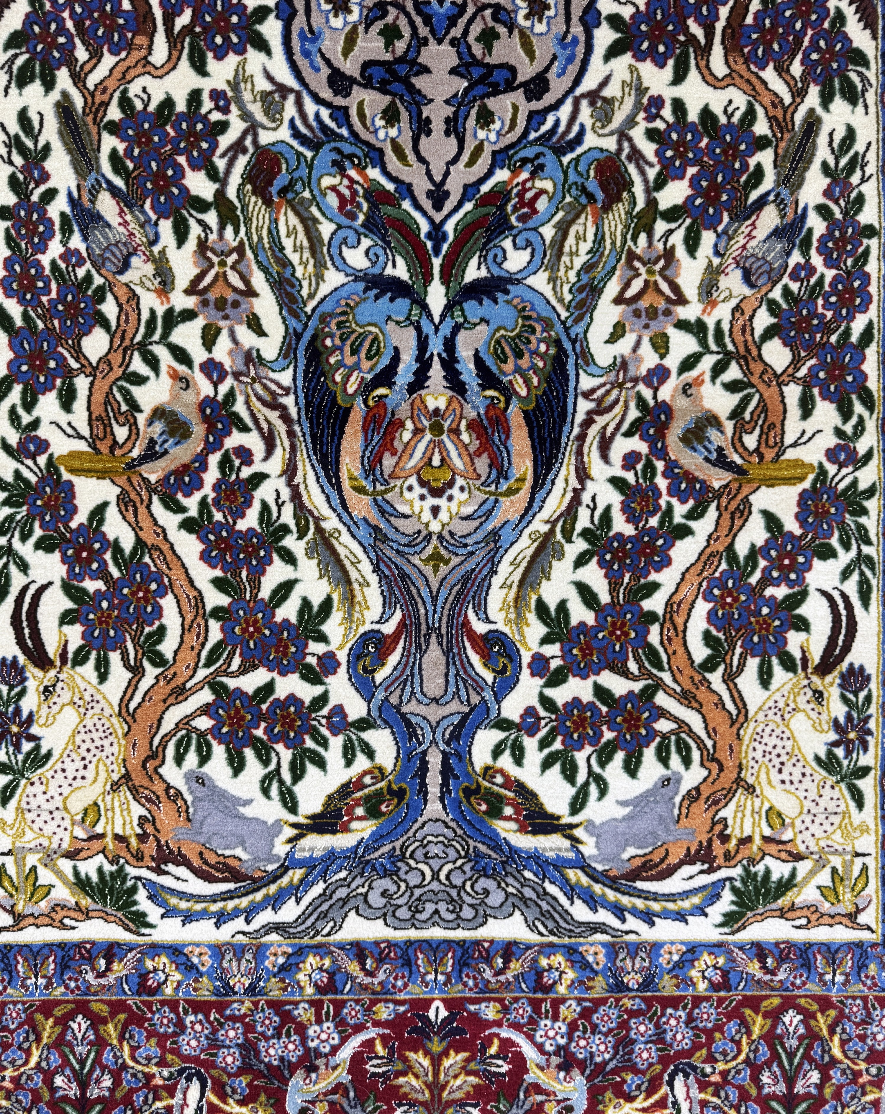 Detail d: Esfahan fein, Persien, Ende 20.Jhd, Korkwolle mit und auf Seide, ca. 174 x 109 cm,ca. 1,0 Mio. Kn/qm, gereinigt, EHZ: 1-2