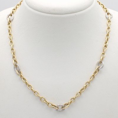 27072201a - Rundankerkette mit Brillanten, GG/WG 585/000, ovale Zwischenteile beidseitig bes. m. ...