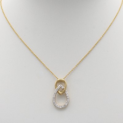 27072218a - Anhänger mit Brillanten an Kette, GG 585/000, 2 ineinander geschlungene Tropfen, Brill. ...