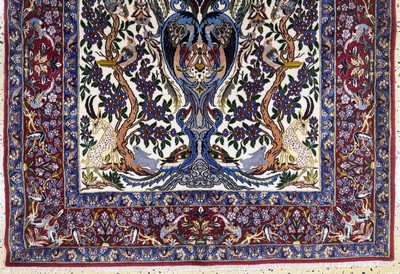 27072232b - Esfahan fein, Persien, Ende 20.Jhd, Korkwolle mit und auf Seide, ca. 174 x 109 cm,ca. ...