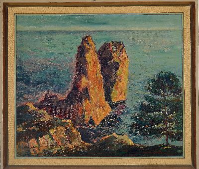 27072382k - Georg Heieck, 1903 Ludwigshafen-1977 Mannheim , Küstenlandschaft mir Blick auf ...