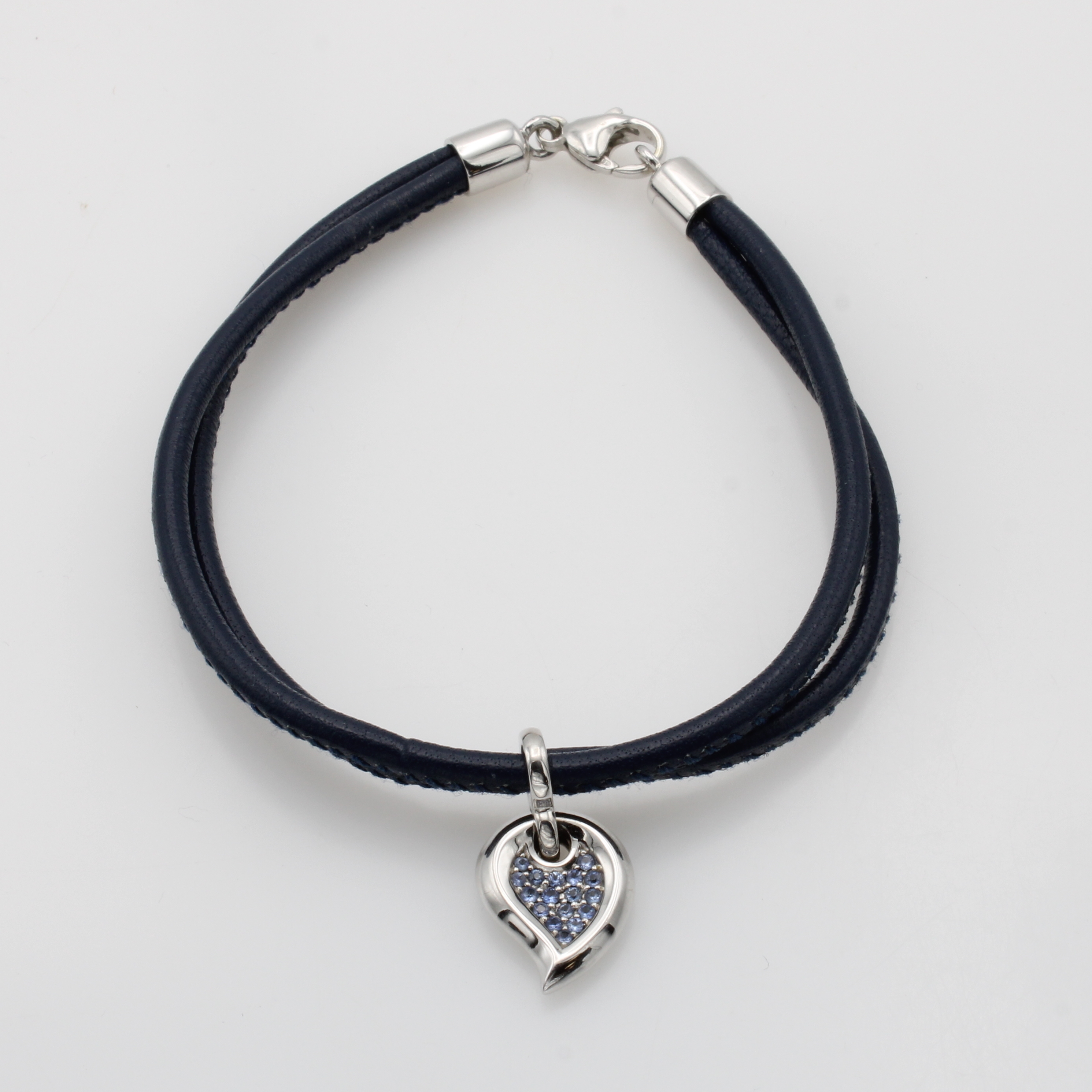 Image 27072812 - 2-reihiges Lederarmband mit Saphiren, WG 585/000, 17 blaue Saphire zus. ca. 0.17 ct, ...