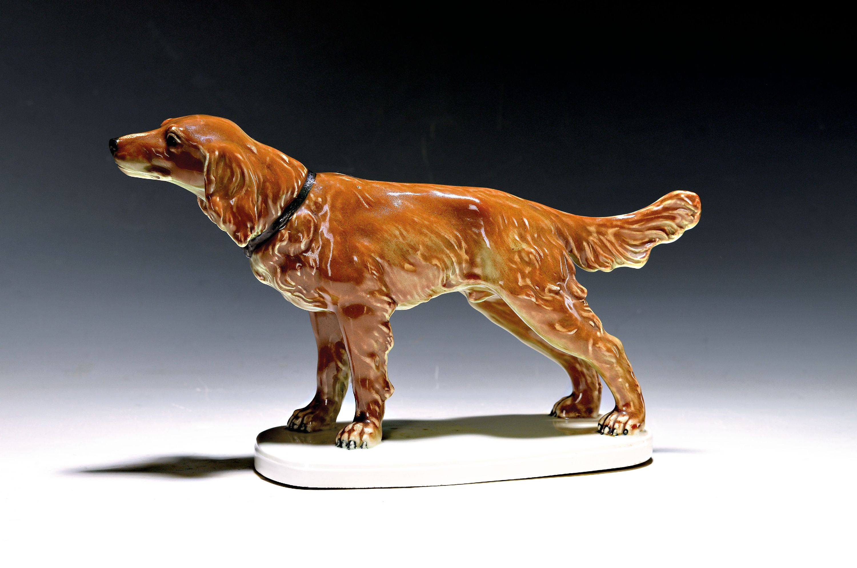Image 27072833 - Porzellanfigur, Hutschenreuther, 20. Jh., stehender Jagdhund, bunt bemalt, gemarkt H. ...