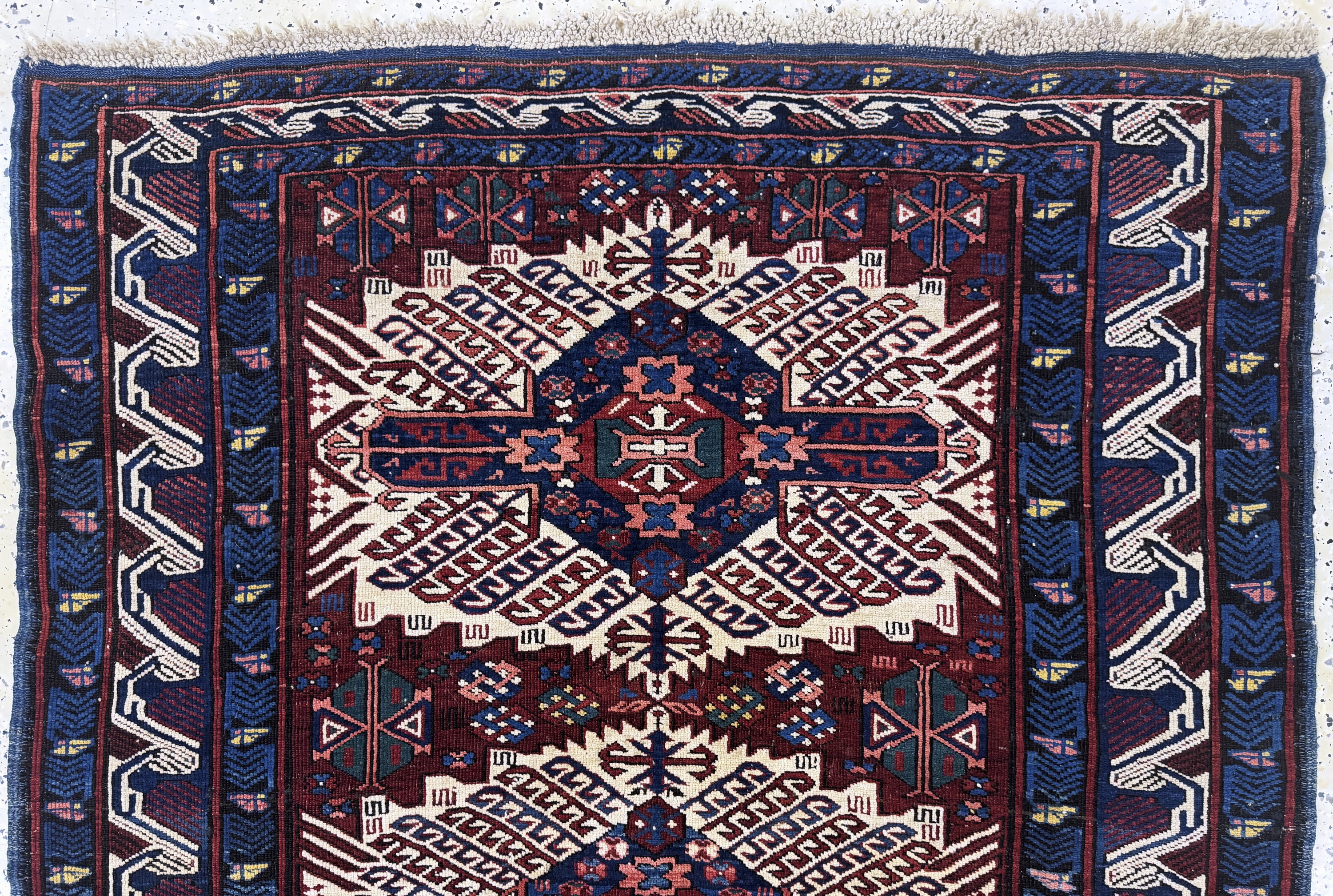 Detail a: Antiker"Zeijwa"Kazak, Kaukasus, 19.Jhd, Wolle auf Wolle, ca. 182 x 132 cm, EHZ: 2-3