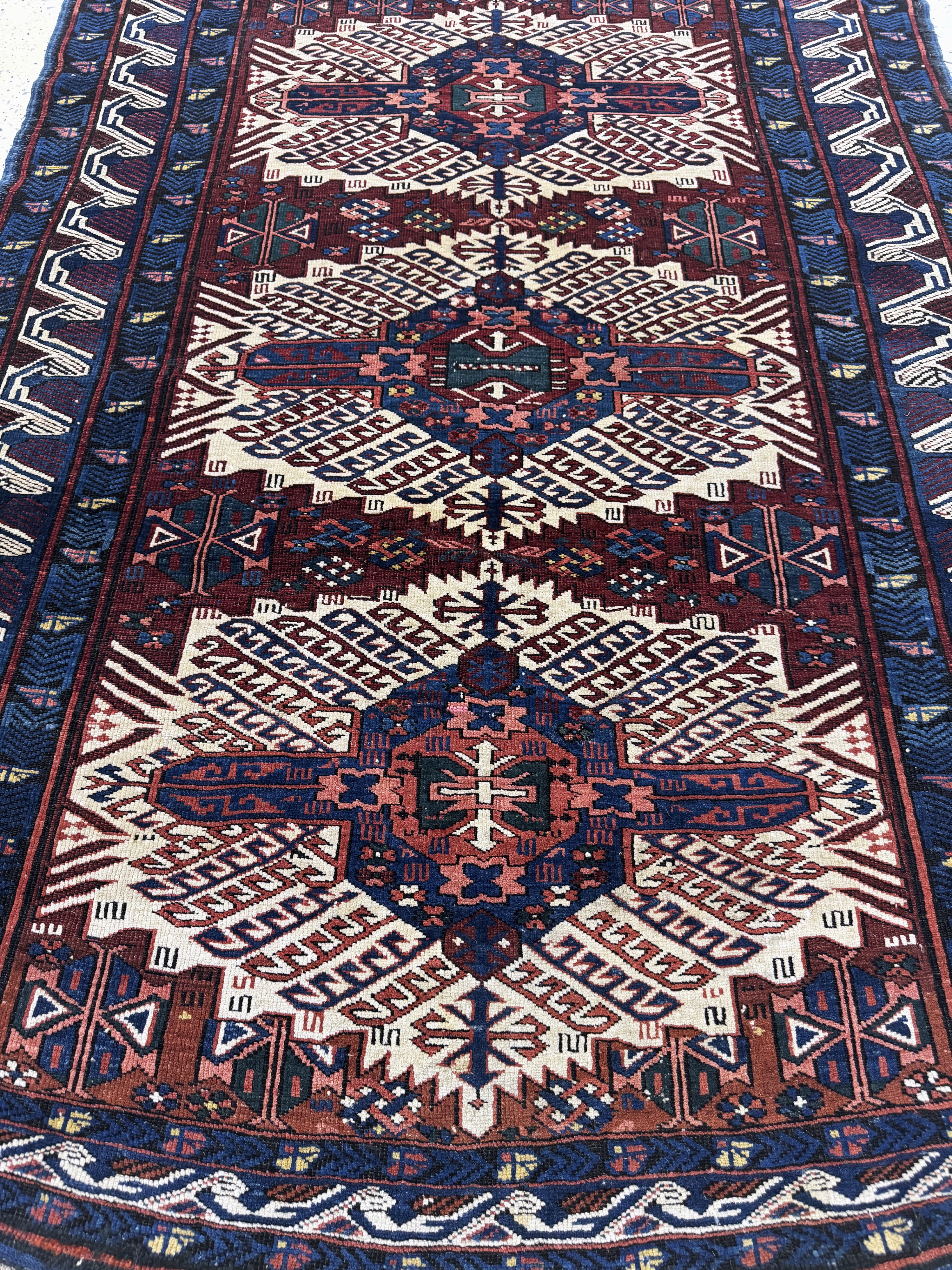 Detail e: Antiker"Zeijwa"Kazak, Kaukasus, 19.Jhd, Wolle auf Wolle, ca. 182 x 132 cm, EHZ: 2-3