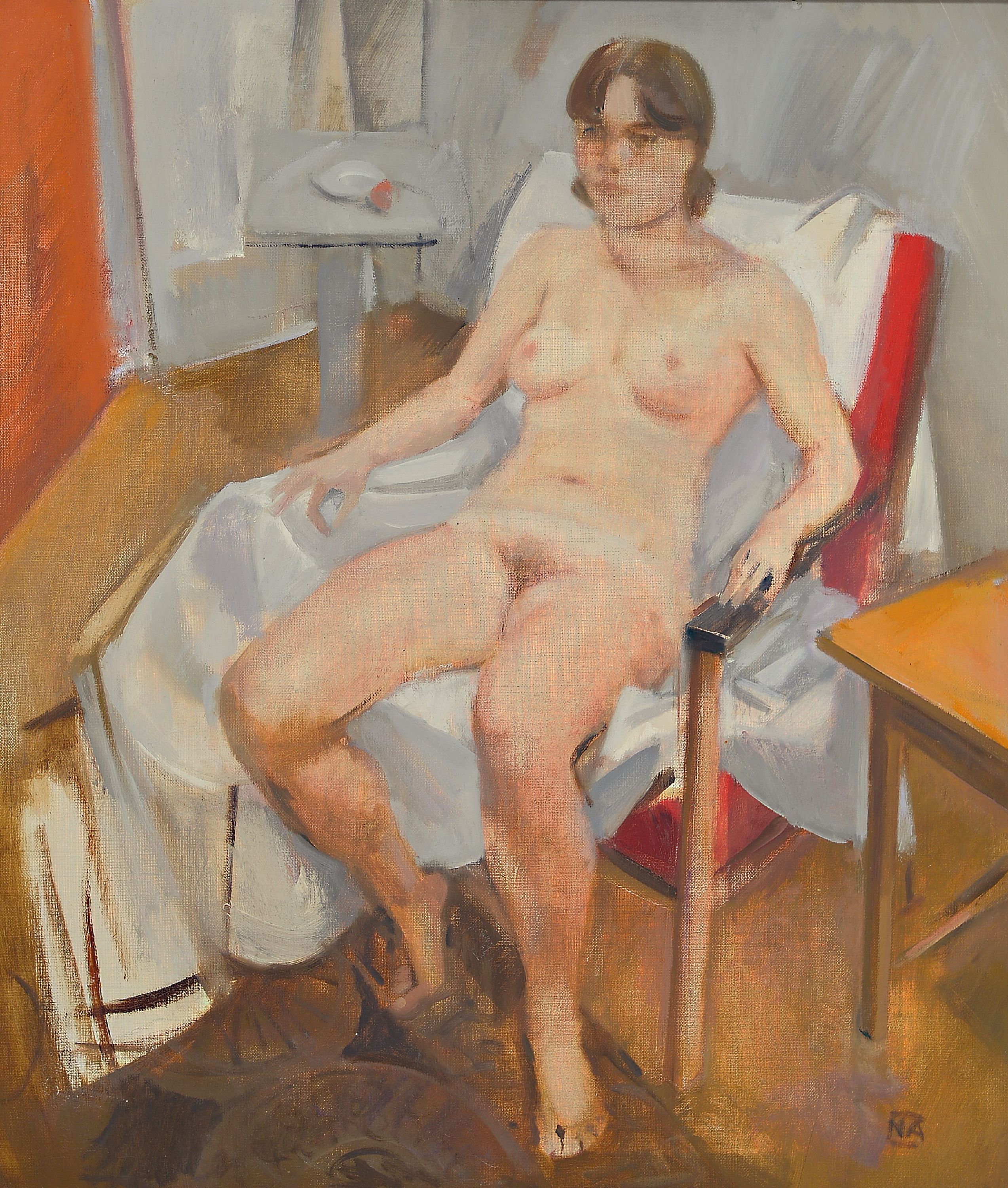 Image 27072852 - Andras Novak, geb. 1936, sitzender weiblicher Akt im Atelier, bez. ´Modell´, Öl/Lwd, ...