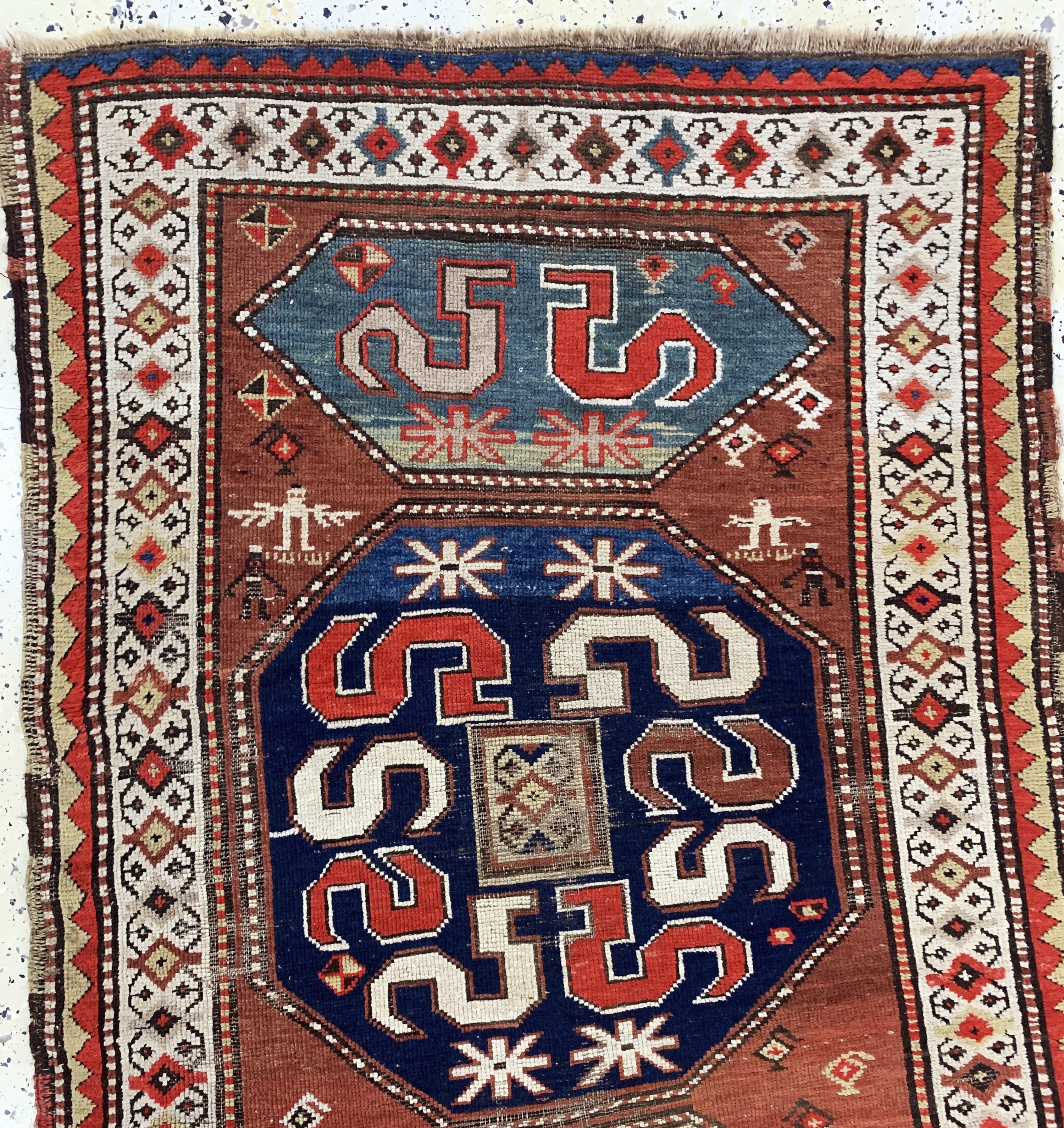 Detail a: Antiker"Wolkenband"Kazak, Kaukasus, 19.Jhd, Wolle auf Wolle, ca. 245 x 110 cm, EHZ: 3