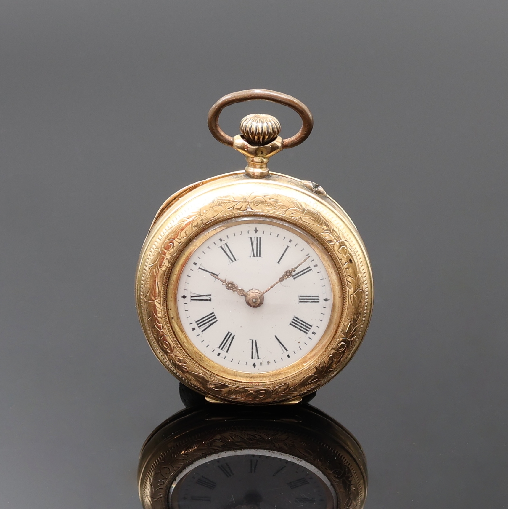 Image 27072896 - Offene Damentaschenuhr in RoseG 585/000, Schweiz um 1910, floral grav. Geh. dell., ...