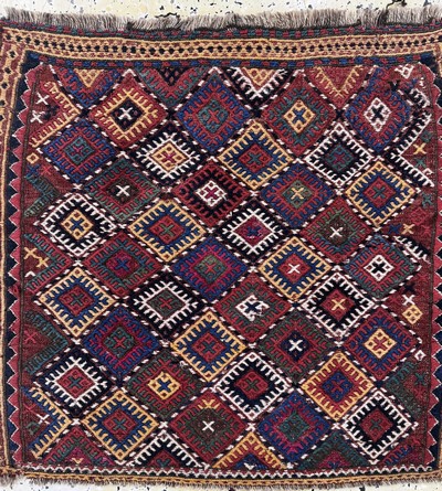 27072815d - 2 Lots Taschenfront antik, Persien, 19.Jhd,Wolle auf Wolle, ca. 60 x 55 cm, EHZ: 3 ...