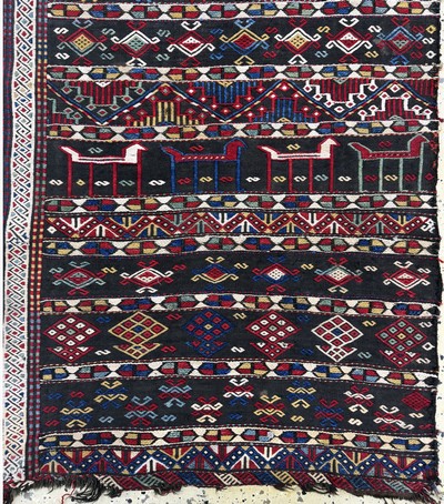 27072822b - 2 Lots Kelim-Fragmente, Türkei, um 1900, Wolle auf Wolle, ca. 110 x 67 cm, EHZ: 3 ...