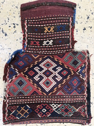 27072827a - 2 Lots Salztasche antik, Persien, um 1900, Wolle auf Wolle, ca. 46 x 30 cm, EHZ: 3 ...