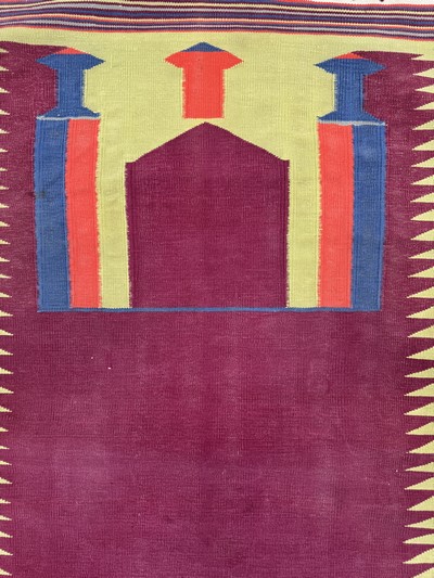27072850c - Dhurrie Gebetskelim, Indien, Anfang 20.Jhd Baumwolle, ca. 133 x 80 cm, EHZ: 2 ...