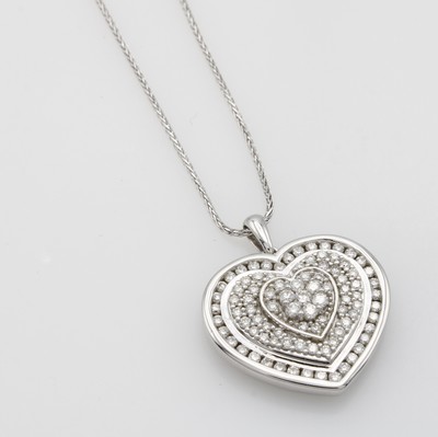 Image Herzanhänger mit Brillanten an Kette, WG 585/000, Brill. zus. ca. 0.60 ct ...