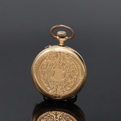 27072896a - Offene Damentaschenuhr in RoseG 585/000, Schweiz um 1910, floral grav. Geh. dell., ...