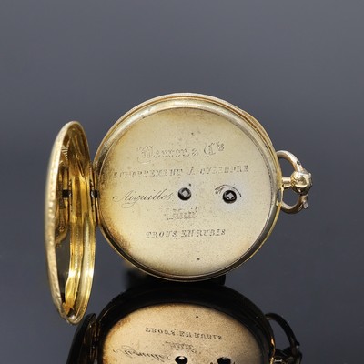 27072897c - Offene Taschenuhr in GG 750/000, Schweiz um 1880, floral grav. Geh. dell, seitl. ...