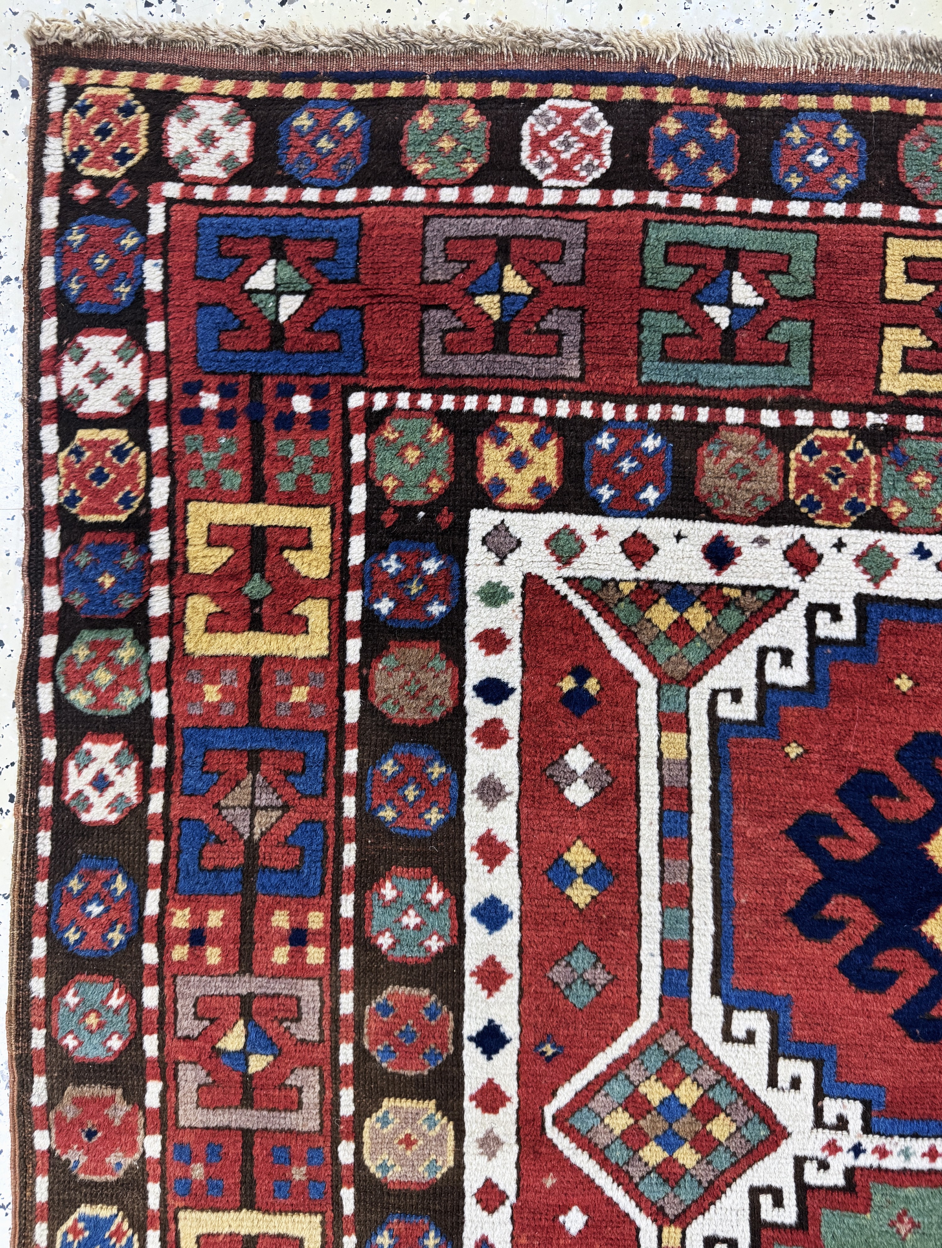 Detail d: Antiker Kazak, Kaukasus, 19.Jhd, Wolle auf Wolle, ca. 165 x 140 cm, EHZ: 2-3
