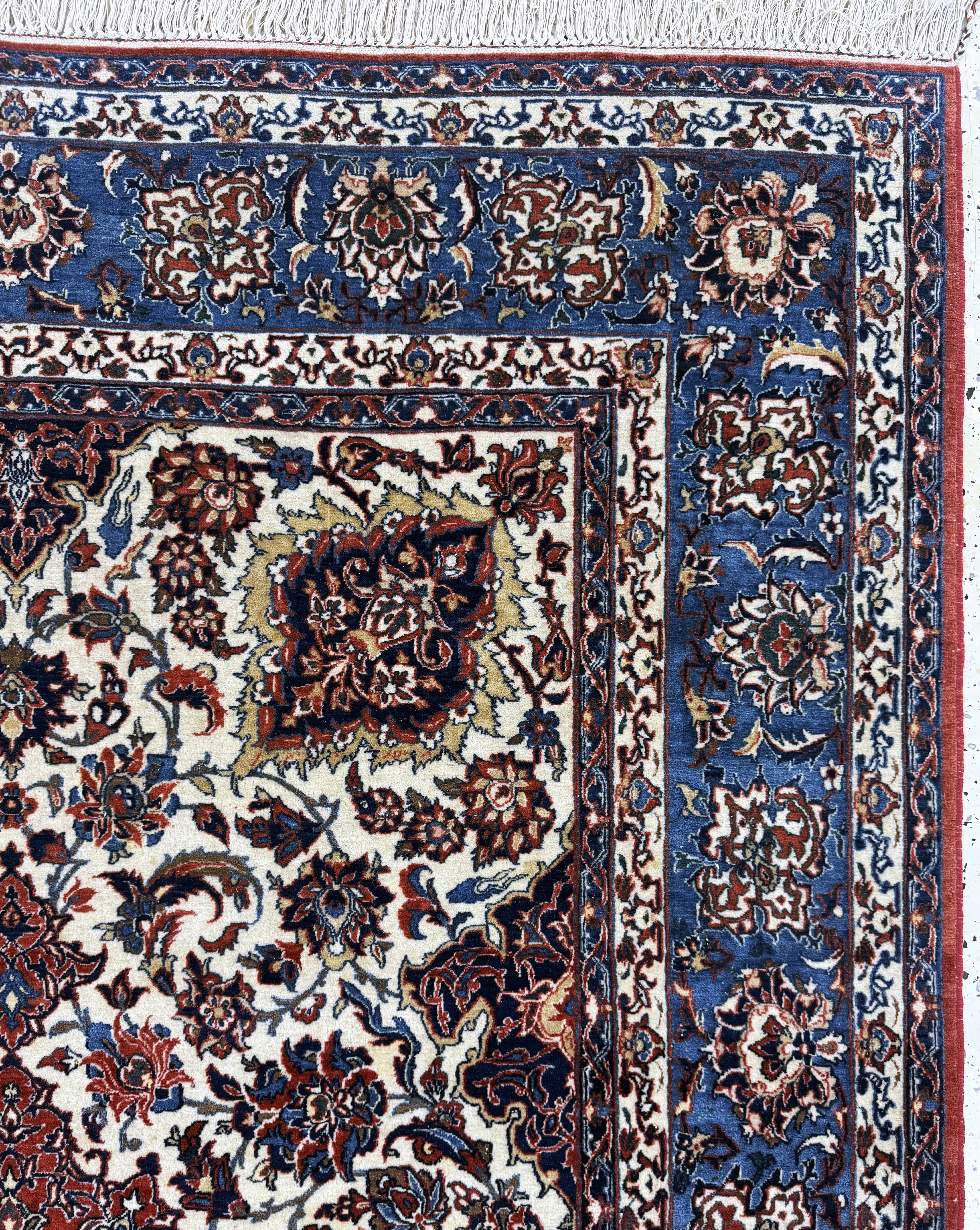 Detail e: Esfahan"Shooreshi"fein alt, Persien, Anfang20.Jhd, Korkwolle auf Baumwolle, ca. 235 x 155cm, ca. 1,0 Mio. Kn/qm, EHZ: 2