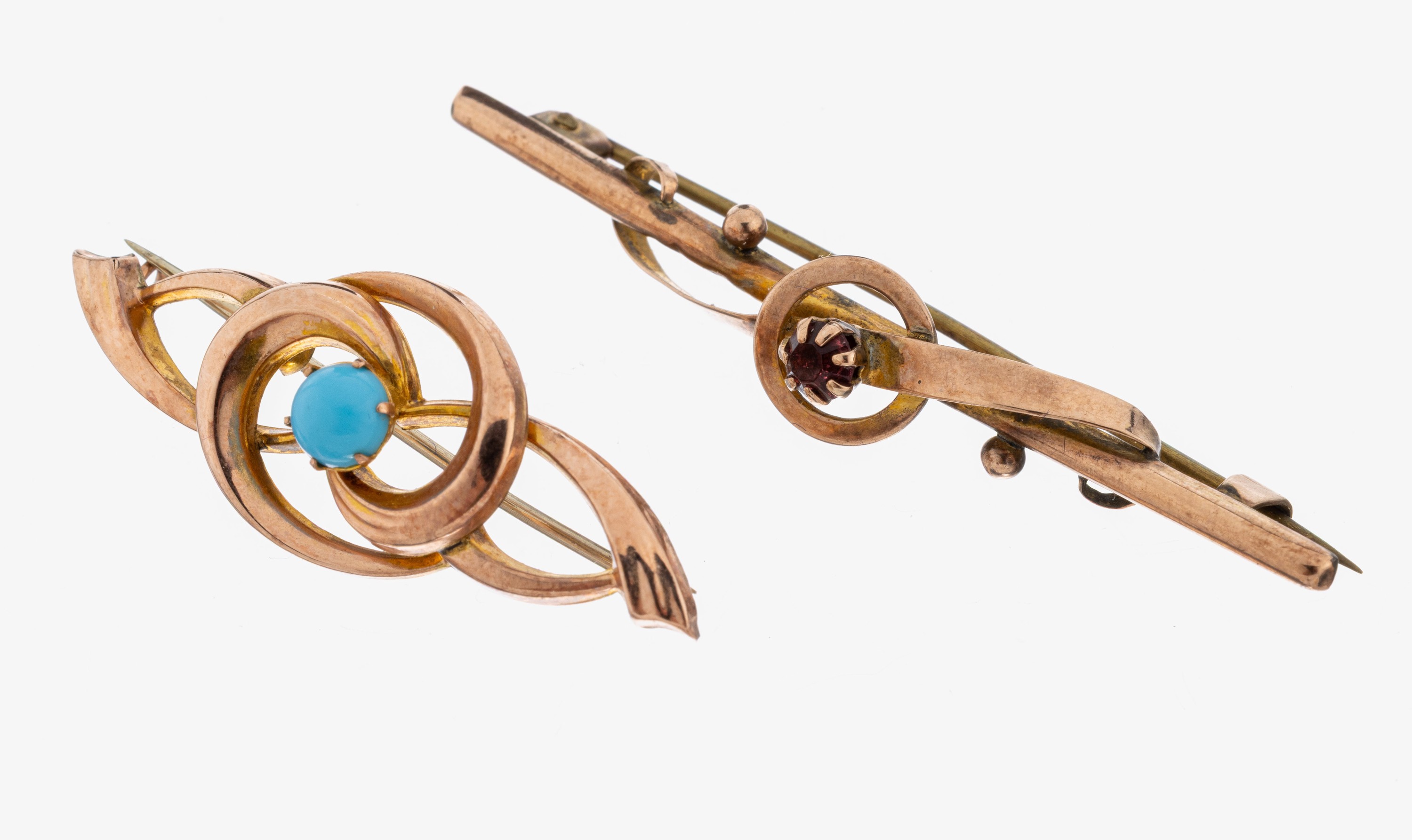 Image 27072926 - Konvolut 2 9 kt Gold Broschen, England um 1900-1910, RG 375/000, 1 x Stabbrosche, ...