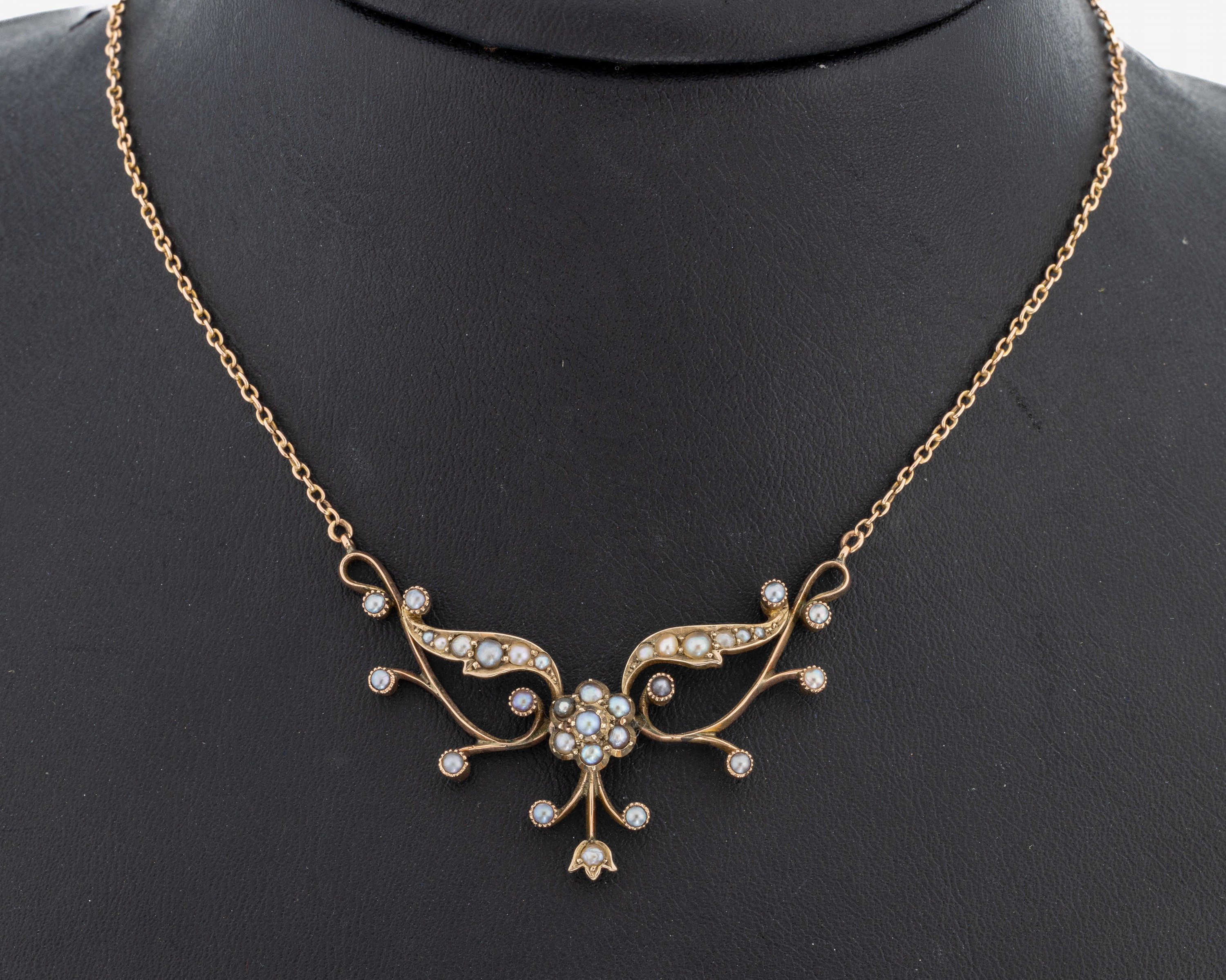 Image 27072930 - 8 kt Gold Jugendstil Perl-Collier, um 1900, GG 333/000, florale Gestaltung, kl. ...