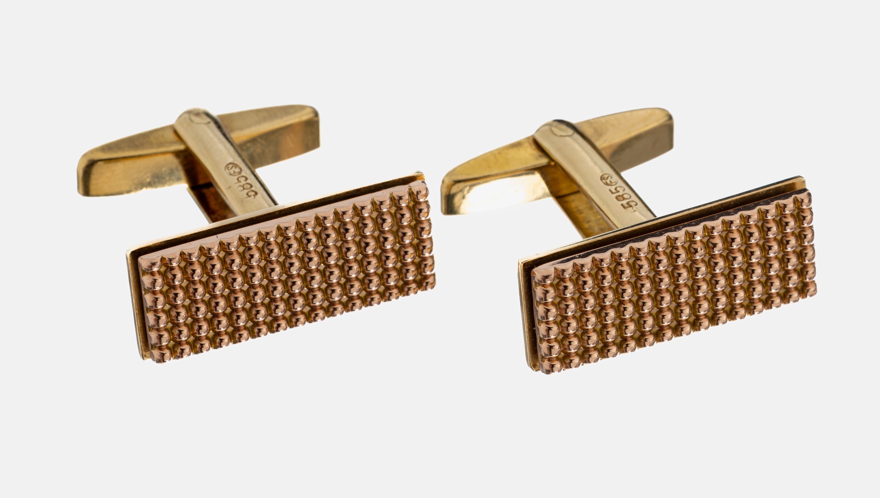 Image 27072961 - Paar 14 kt Gold Manschettenknöpfe, RG/GG 585/000, rechteckige Platten, RG Element mit ...