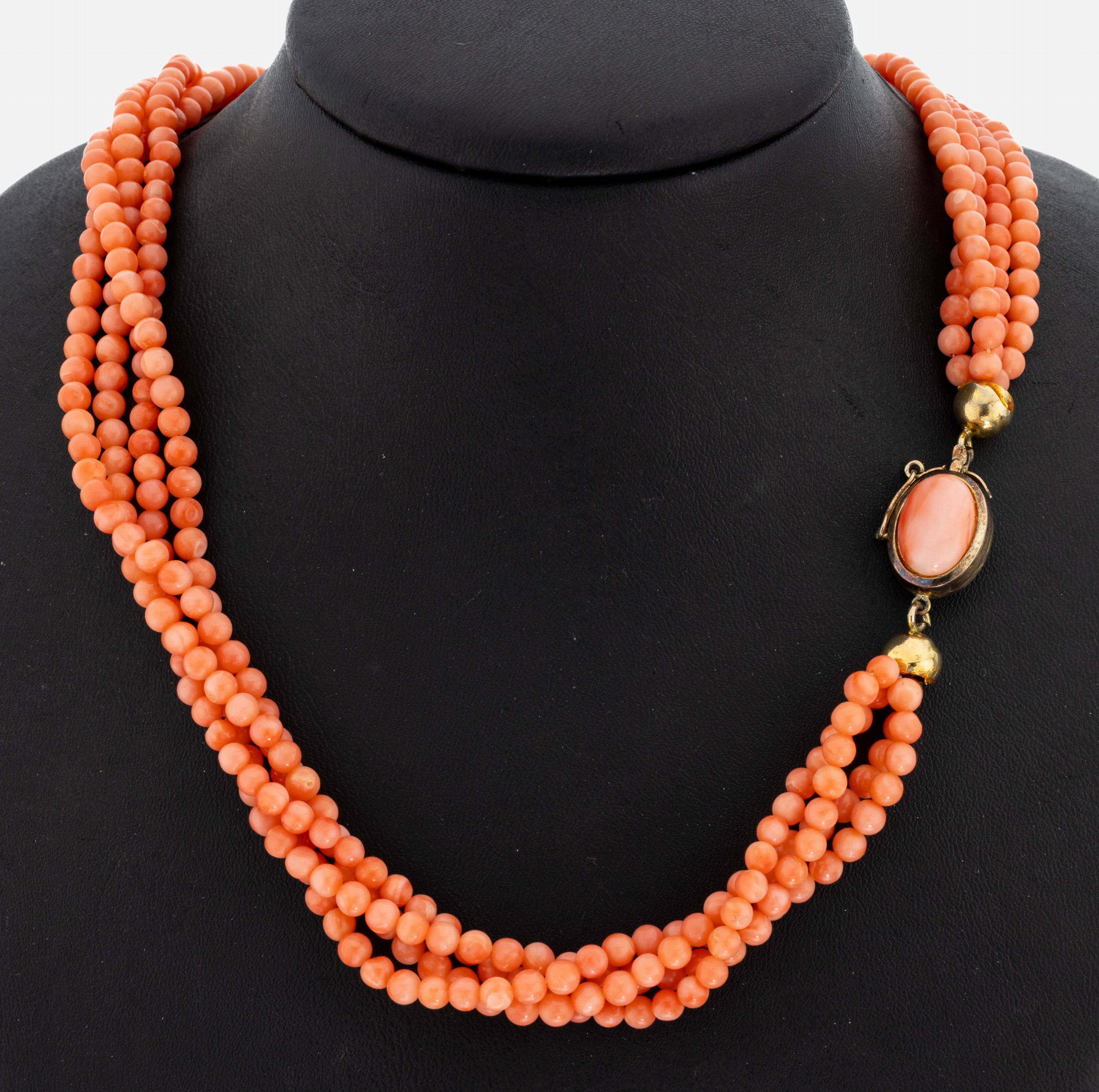 Image 27072971 - Korallen-Collier, 4-rhg. Korallenkugeln, D.ca. 4-4.2 mm, ovales Kastenschloss, 925er ...