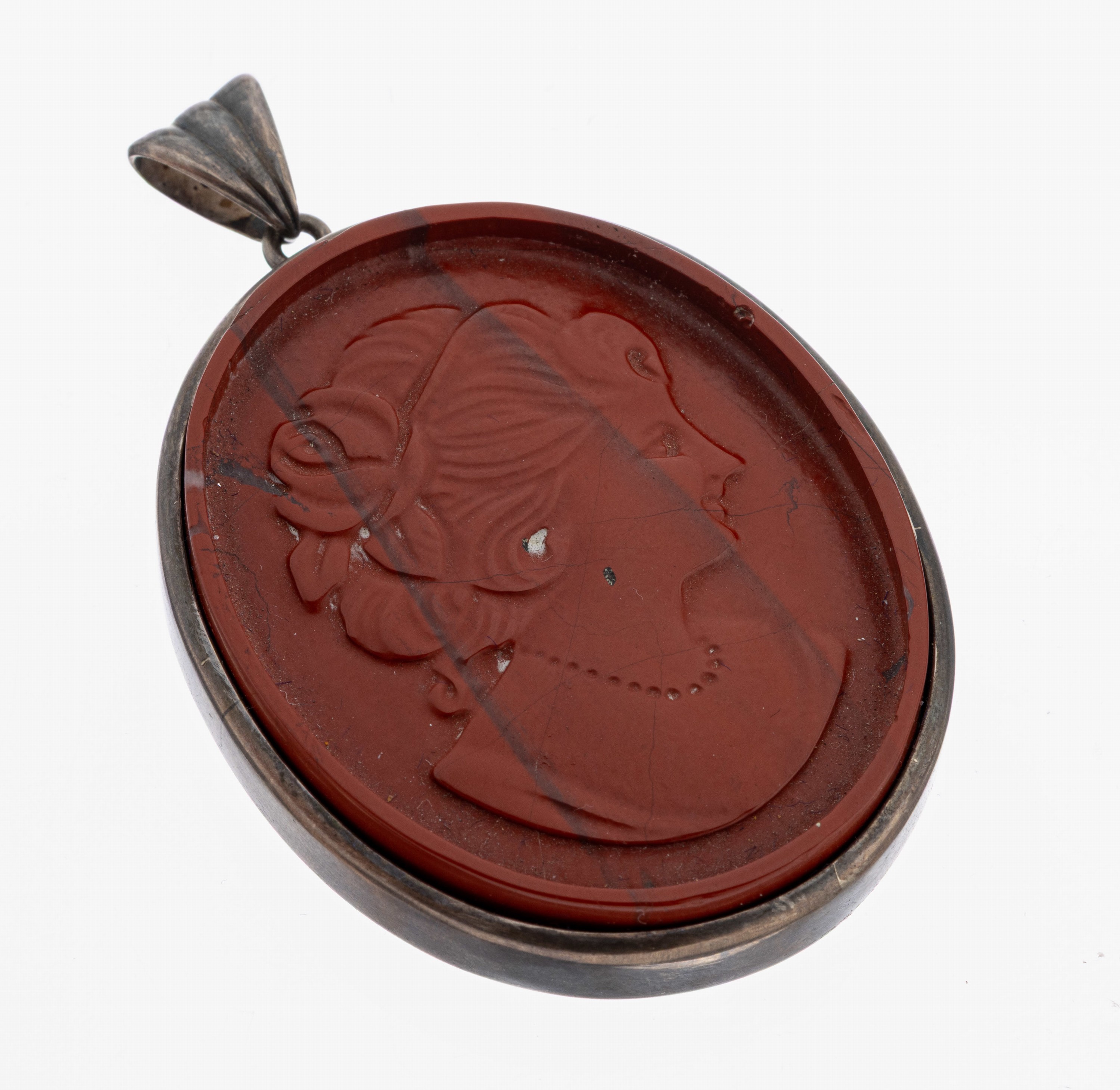 Image 27072982 - Jaspis-Anhänger, 925er Silber, ovale Jaspisgravur, Idar-Oberstein um 1910, Darstellung ...