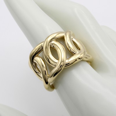 27072924a - Ring im Kettendesign, GG 585/000, Unterteil offen gearbeitet, B. ca. 17 mm, RW ca. 58