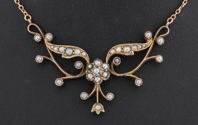 27072930a - 8 kt Gold Jugendstil Perl-Collier, um 1900, GG 333/000, florale Gestaltung, kl. ...