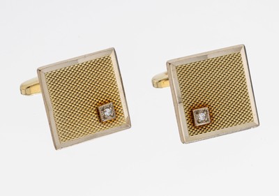 Image Paar 14 kt Gold Diamant-Manschettenknöpfe, GG 585/000, quadratische Platten, strukt., ...