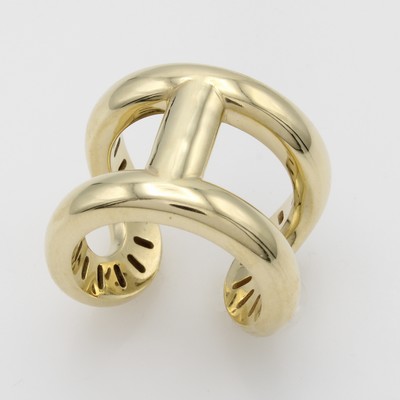 27072956a - Ring, GG 585/000, im 2-reihigen Design mit Zwischensteg, B. ca. 18.5 mm, Ringschiene of- ...