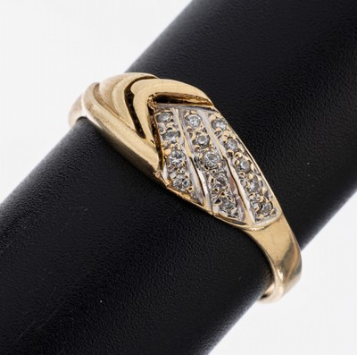 Image 14 kt Gold Brillant-Ring, GG 585/000, 14 Brillanten in rhod. Fassung zus. ca. 0.20 ct ...