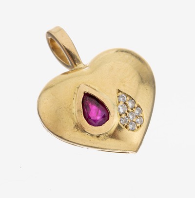 Image 18 kt Gold Rubin-Brillant-Anhänger, GG 750/000, Herz, facett. Rubin-Tropfen ca. 0.30 ...