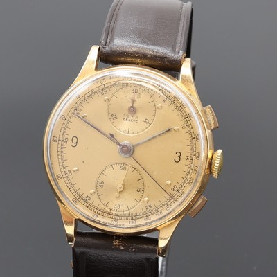 27072966a - IOTA Schaltradchronograph in RoseG 750/000, Schweiz um 1950, Handaufzug, Boden u. ...