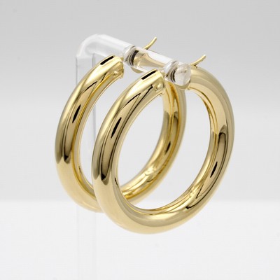 Image Paar Creolen, GG 585/000, B. ca. 10 mm, D. ca. 40 mm