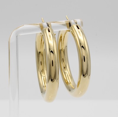 27072969a - Paar Creolen, GG 585/000, B. ca. 10 mm, D. ca. 40 mm