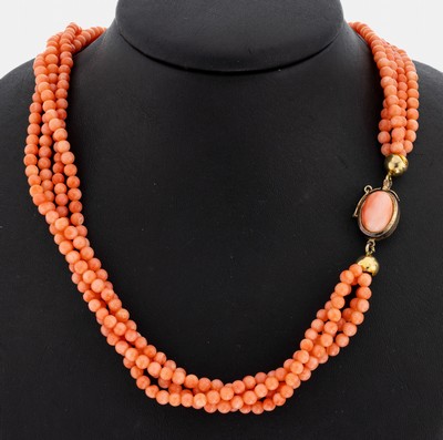 Image Korallen-Collier, 4-rhg. Korallenkugeln, D.ca. 4-4.2 mm, ovales Kastenschloss, 925er ...