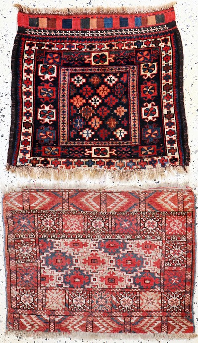 Image 2 Lots Taschenfront antik, Persien & Turkmenistan, um 1900, Wolle auf Wolle, ca. 74x 55 ...