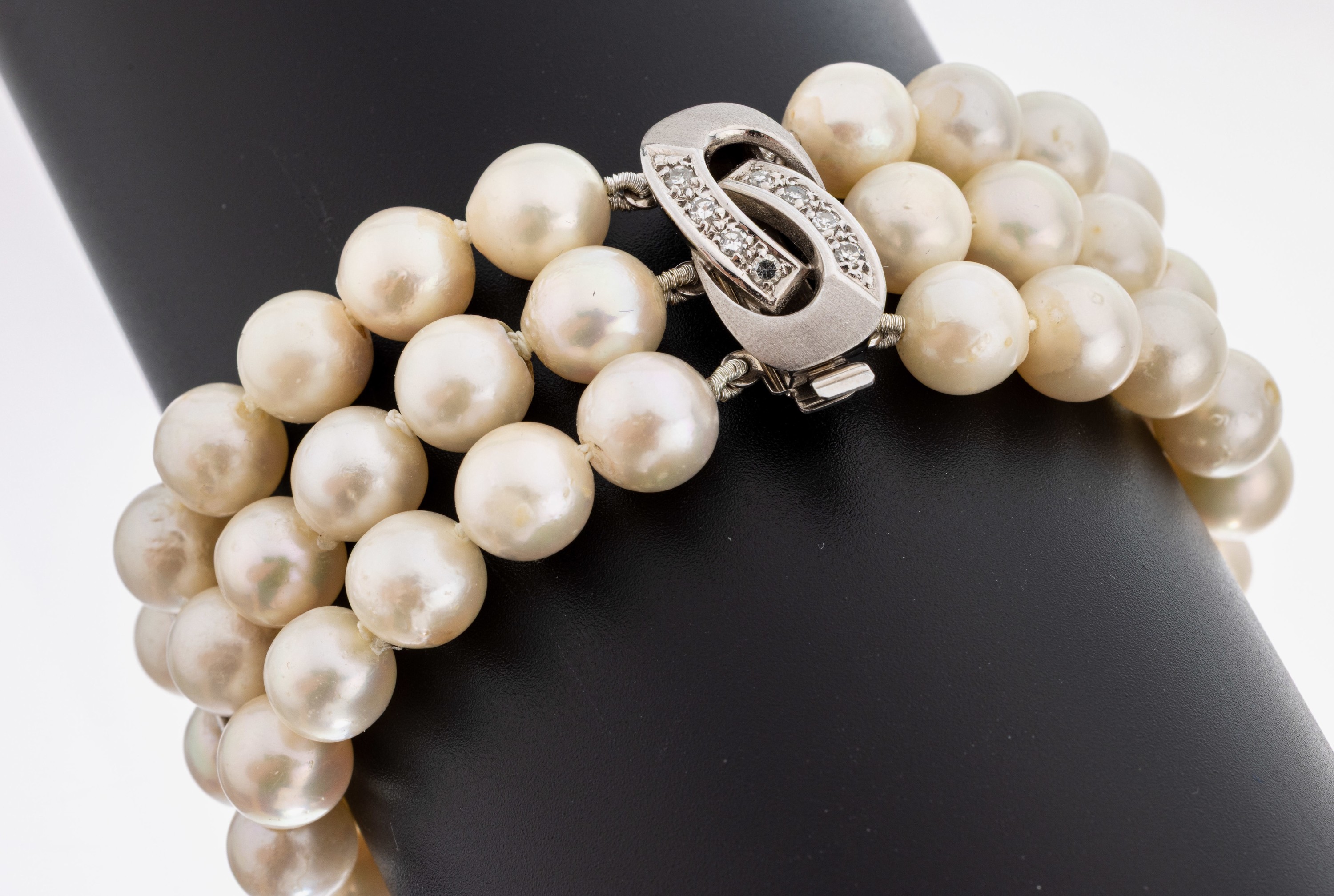 Image 27073004 - Perl-Armband mit 14 kt Gold Diamant-Schließe, WG 585/000, 3-rhg. unrunde Zuchtperlen, ...