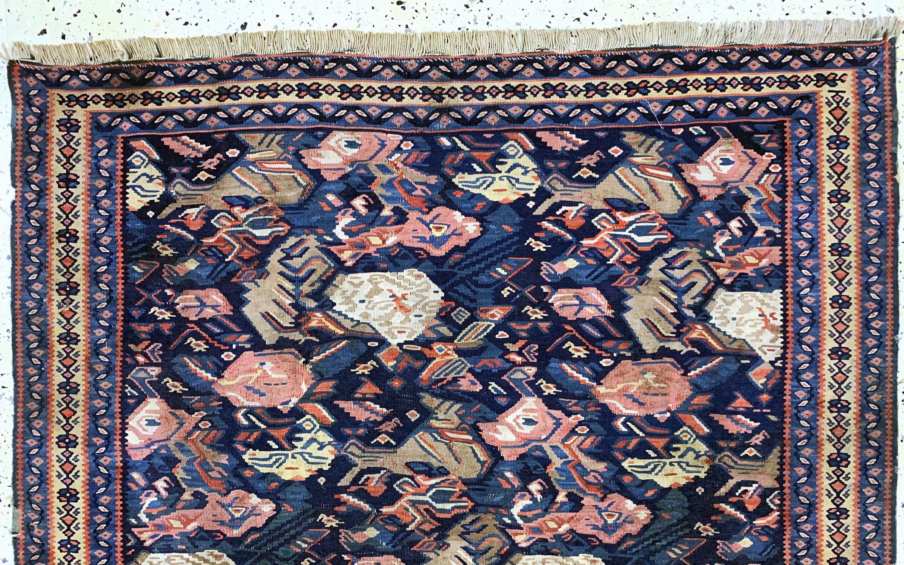 Detail a: Senneh Kelim antik, Persien, 19.Jhd, Wolle auf Wolle, ca. 200 x 125 cm, EHZ: 3(kleine Restaurierung).