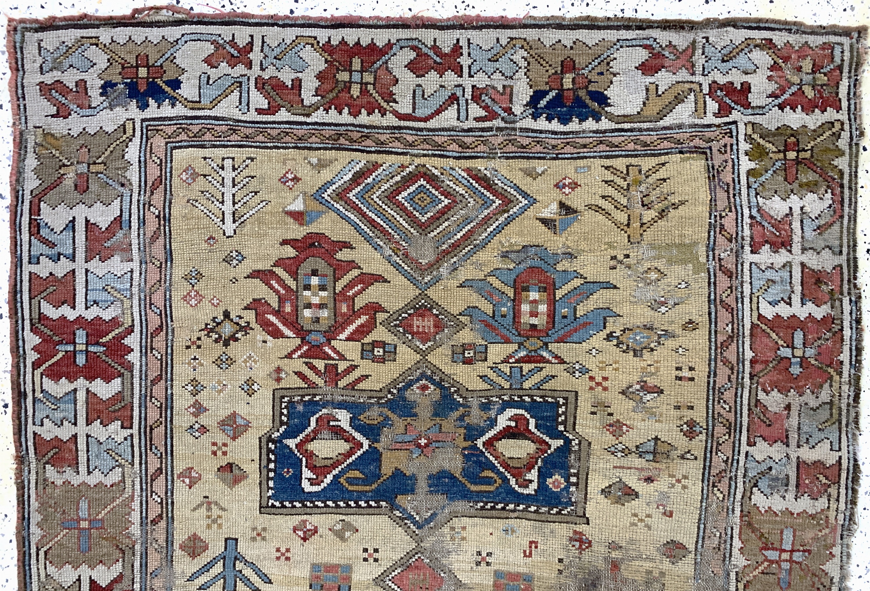 Detail a: Antiker Kazak, Kaukasus, 19.Jhd, Wolle auf Wolle, ca. 250 x 135 cm, EHZ: 4