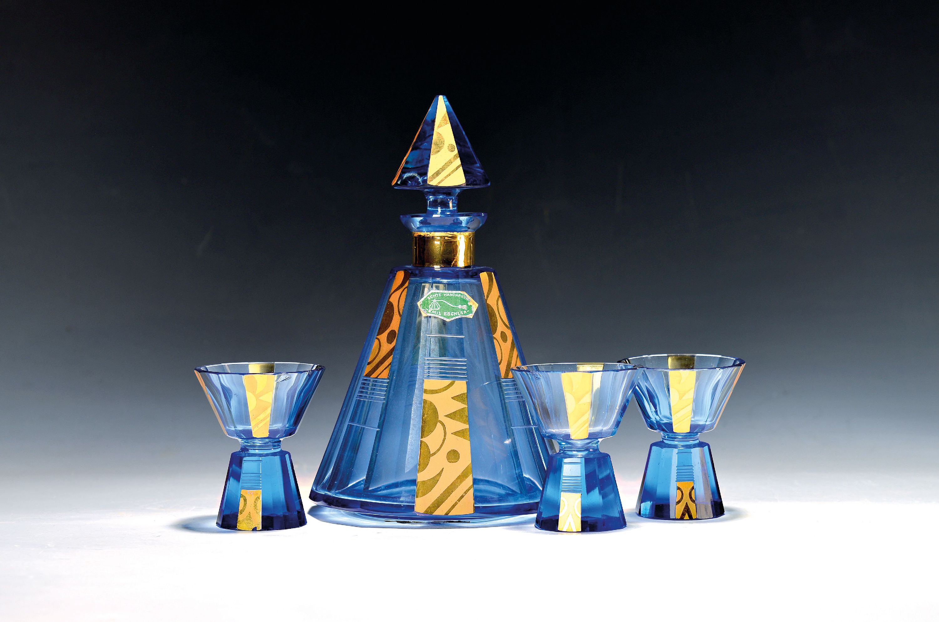 Image 27073040 - Art-Deco Likörservice, Emil Eschler, um 1930, Karaffe mit 6 Gläsern, blaues ...