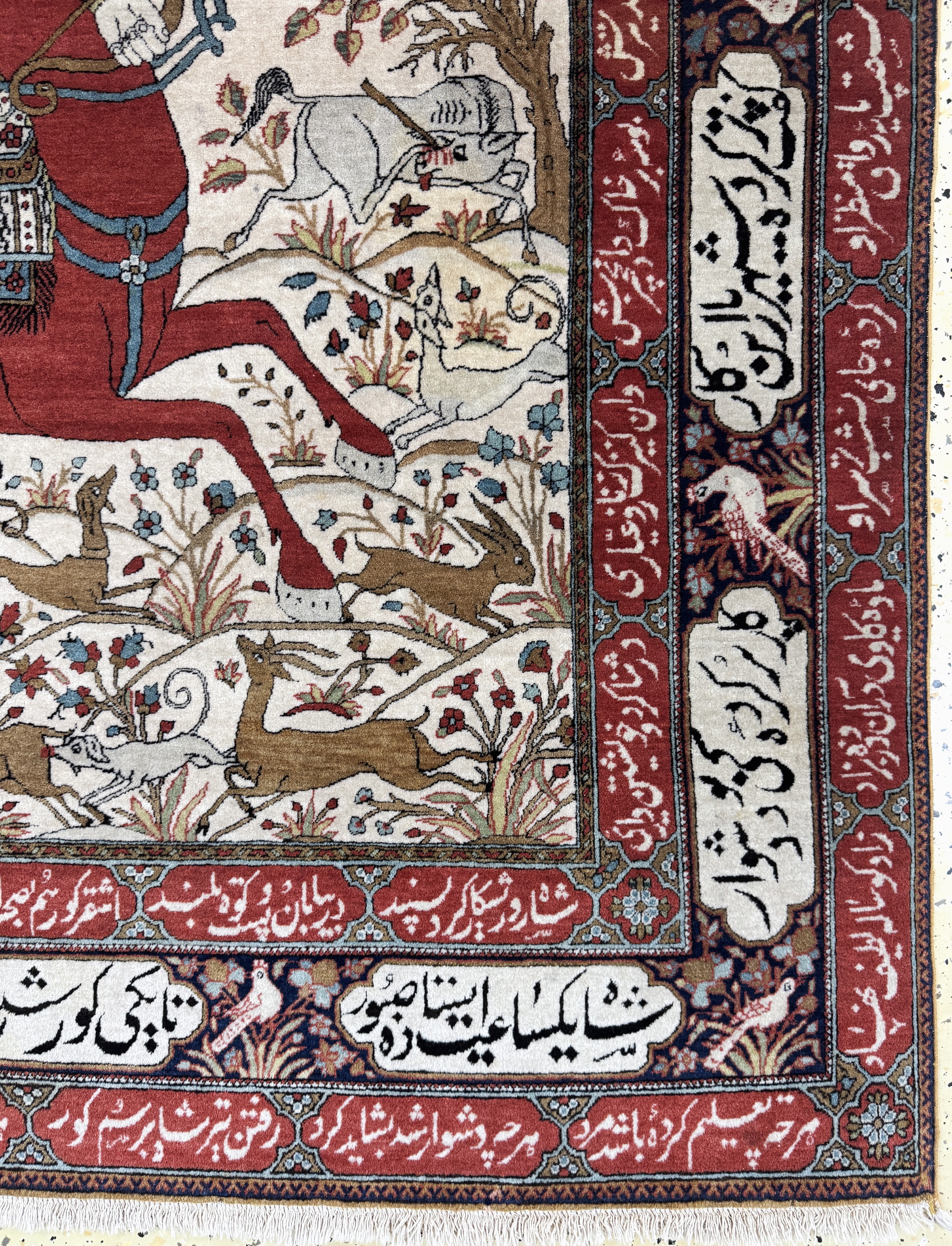 Detail a: Keschan"Mohtasham"fein antik, Persien(Bahram Gur Geschichte), 19.Jhd, Manchester-Korkwolle, ca. 220 x 135 cm, EHZ: 1-2(eine Seite Fransen ...