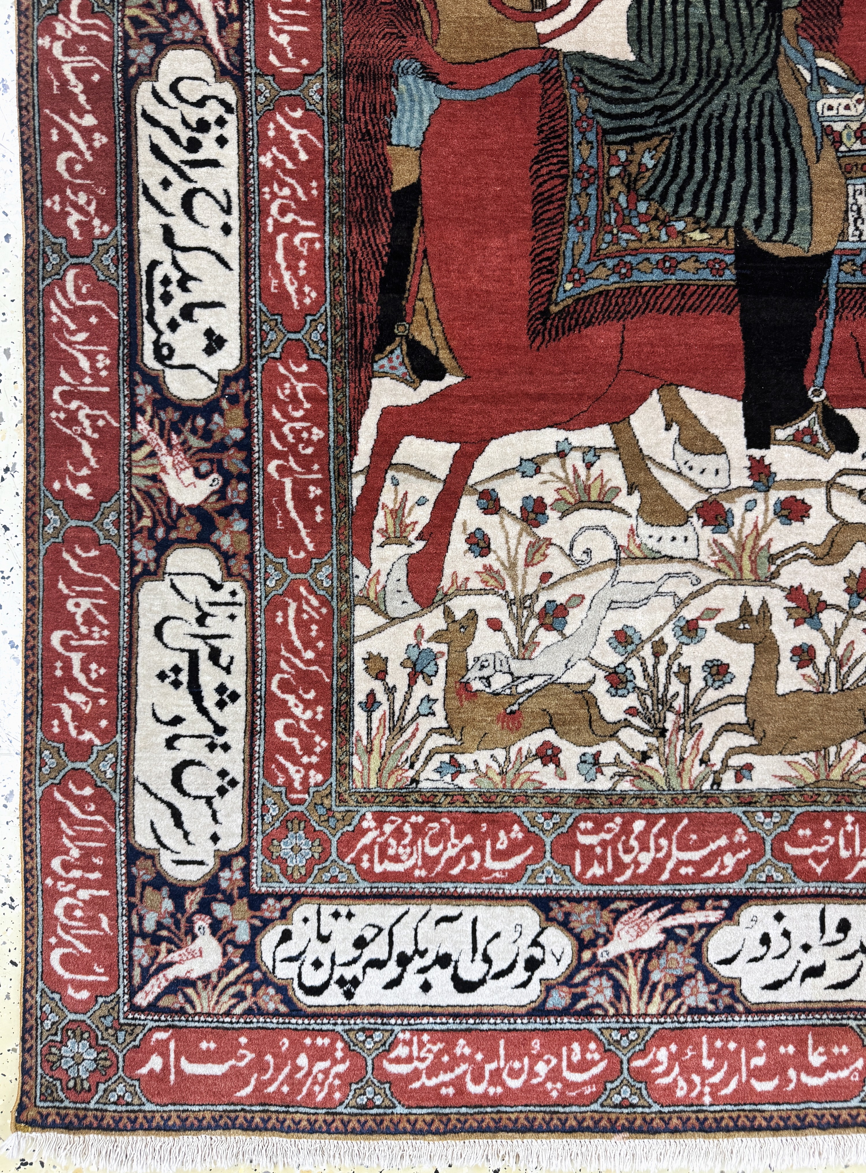 Detail b: Keschan"Mohtasham"fein antik, Persien(Bahram Gur Geschichte), 19.Jhd, Manchester-Korkwolle, ca. 220 x 135 cm, EHZ: 1-2(eine Seite Fransen ...