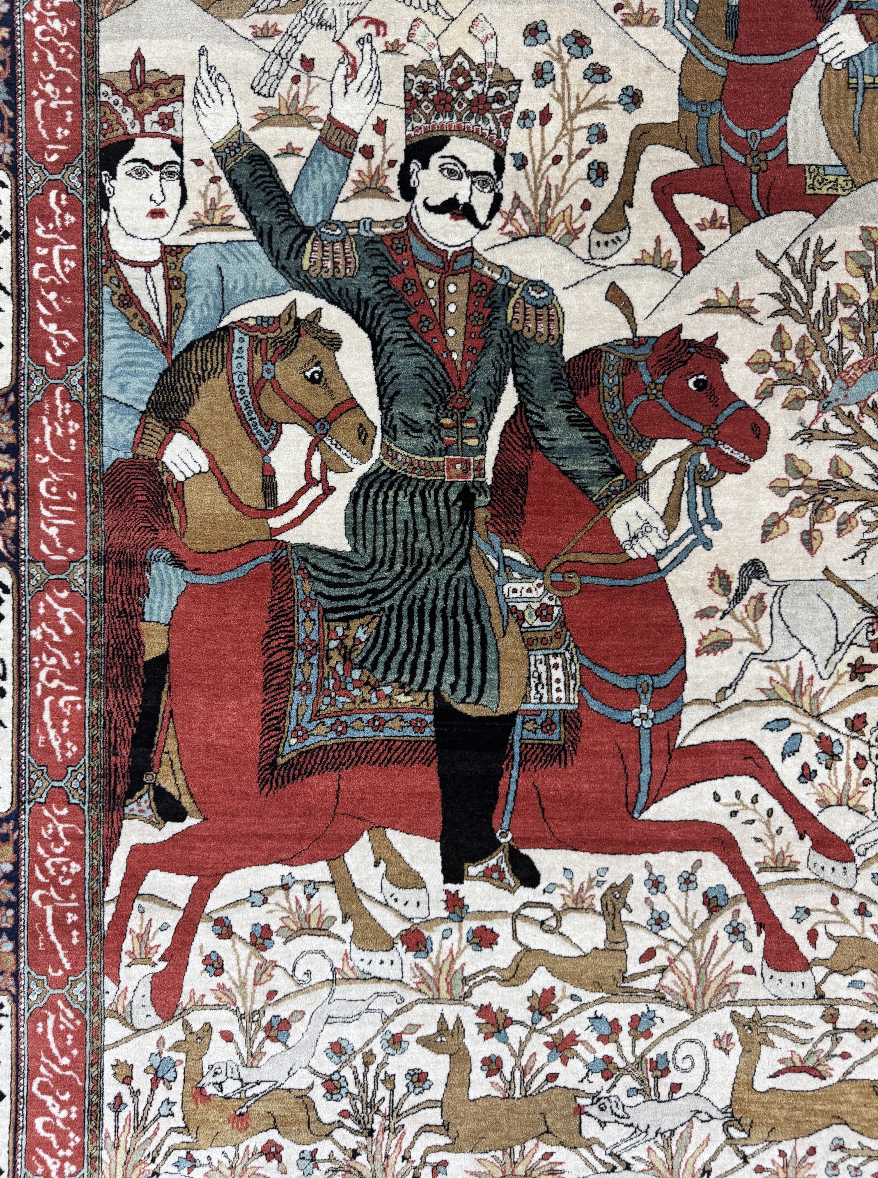 Detail c: Keschan"Mohtasham"fein antik, Persien(Bahram Gur Geschichte), 19.Jhd, Manchester-Korkwolle, ca. 220 x 135 cm, EHZ: 1-2(eine Seite Fransen ...