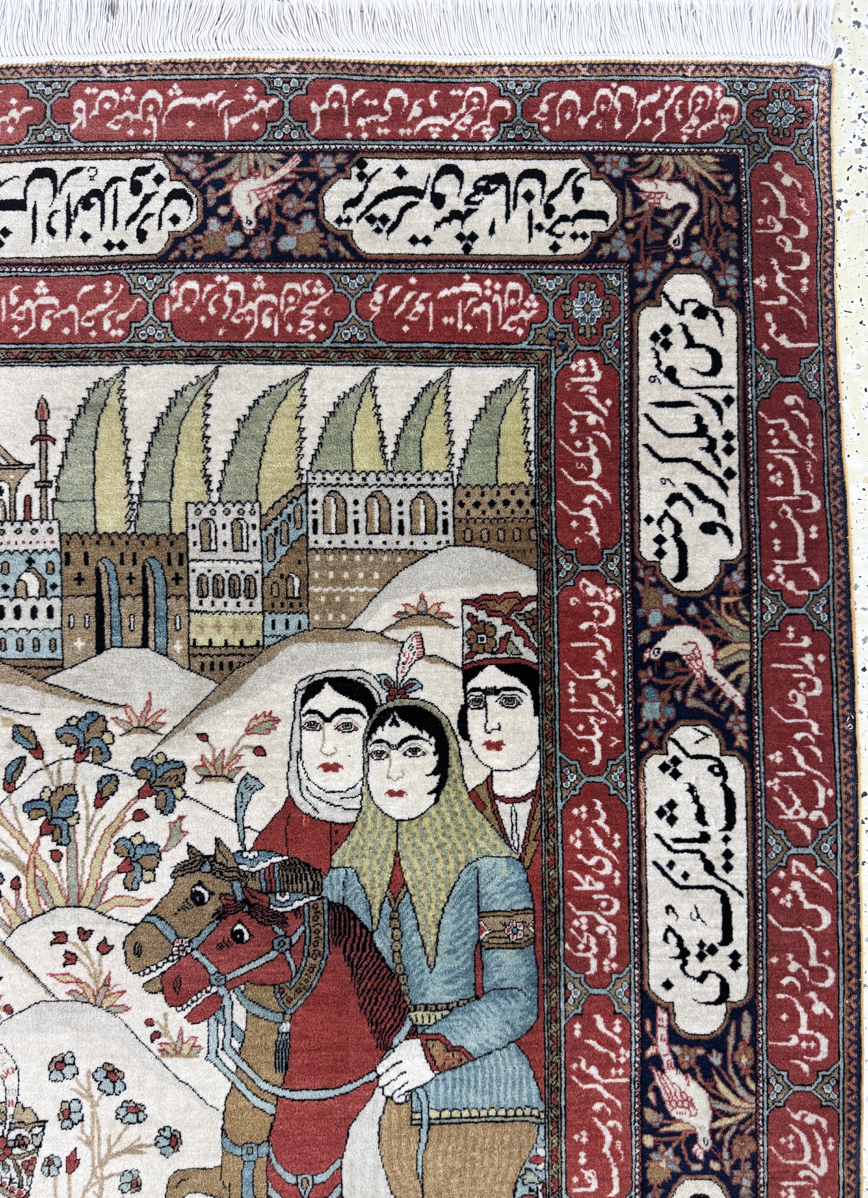 Detail f: Keschan"Mohtasham"fein antik, Persien(Bahram Gur Geschichte), 19.Jhd, Manchester-Korkwolle, ca. 220 x 135 cm, EHZ: 1-2(eine Seite Fransen ...
